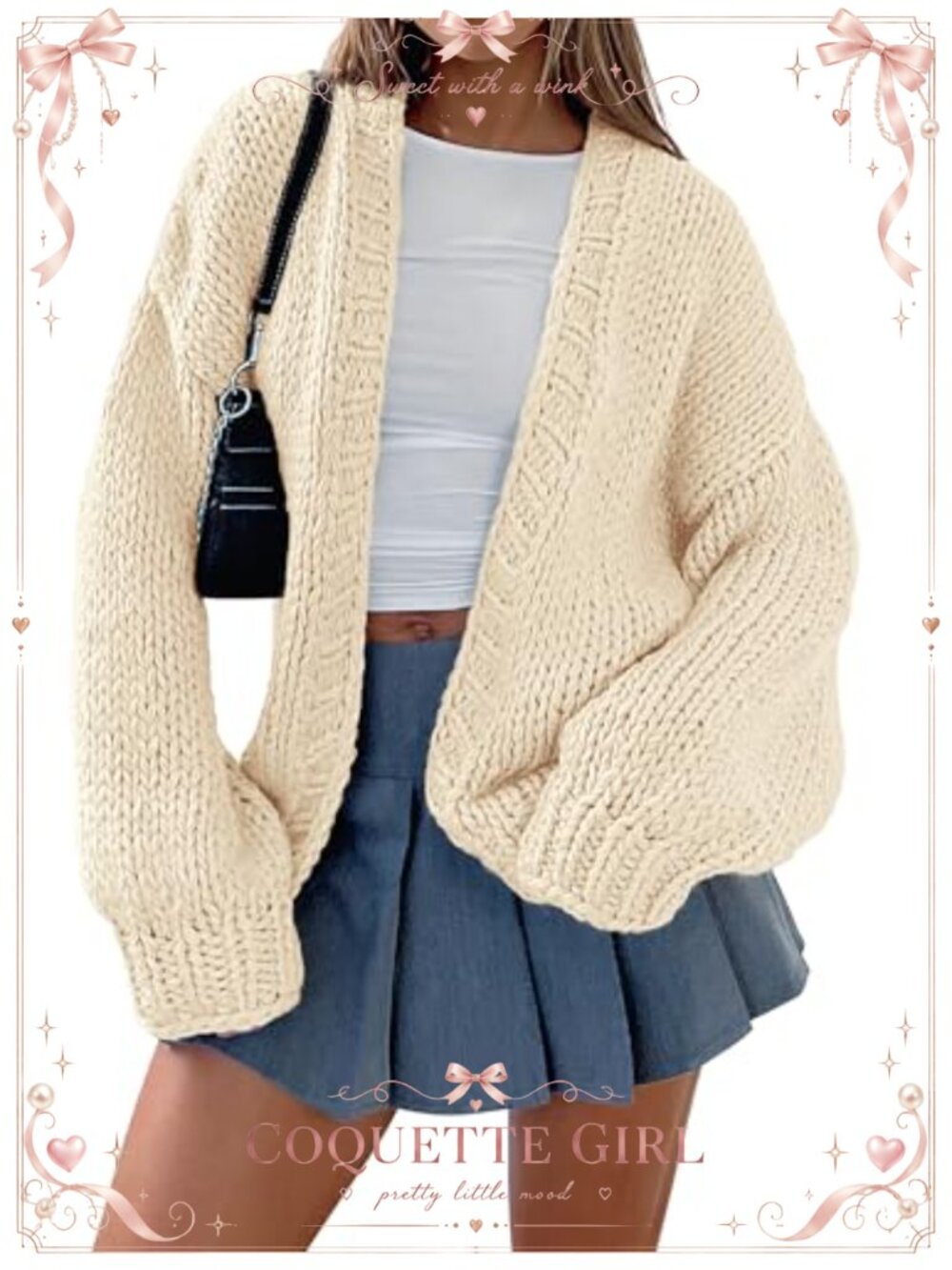 Women Chunky Knit Open Front Cardigan Loose Fit Sweater Jacket